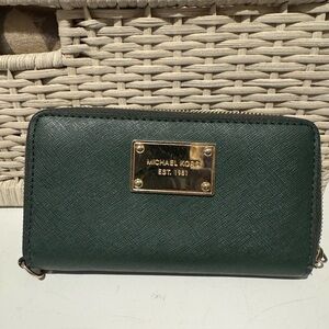Michael Kors Forest Green Wallet with Gold Accents